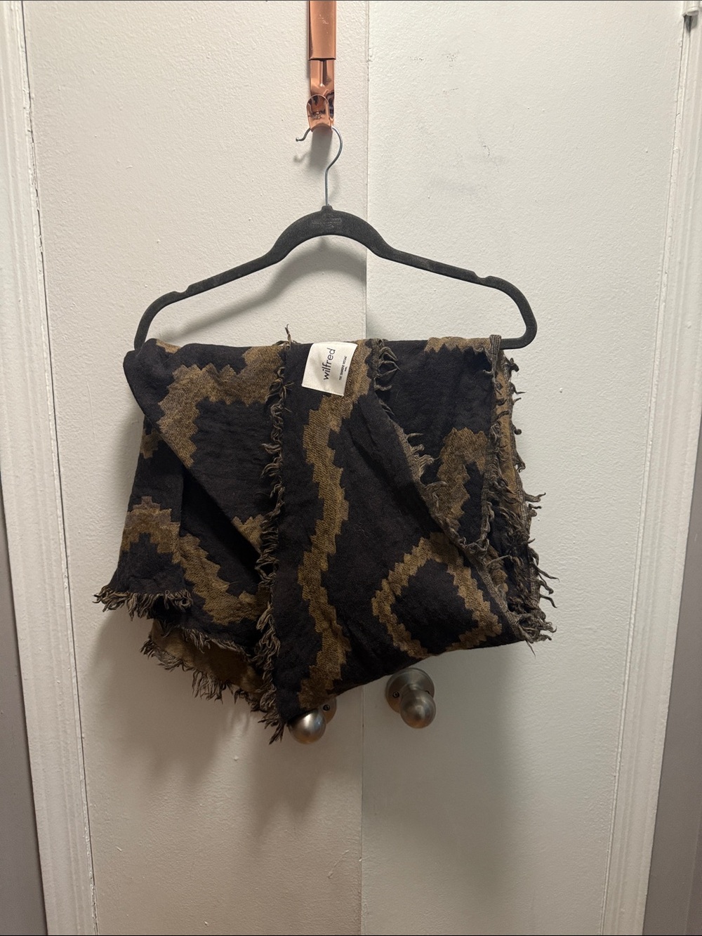 Wilfred Black and Brown Zigzag Fringe Wrap Scarf